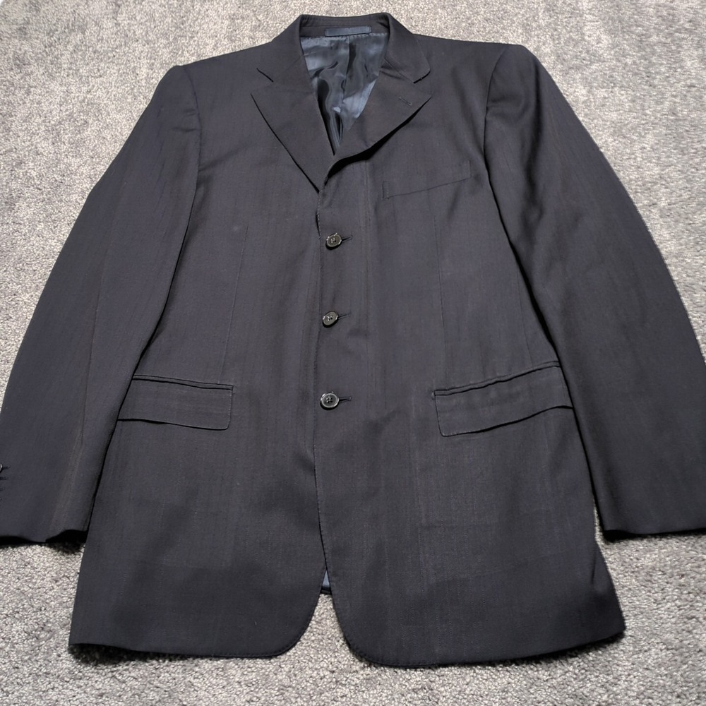 Ermengildo Zegna Blazer Sport Coat Jacket Mens 42R Black Stich Striped 3 Button
